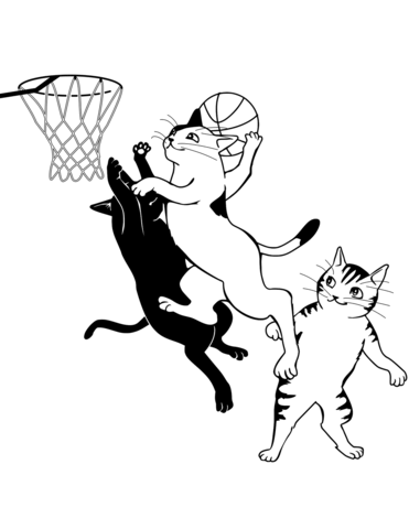 Cats Playing Basketball Coloring Page